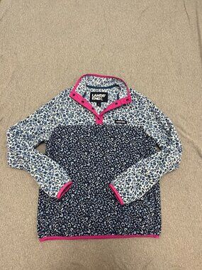 Land's End Fleece Pullover Blue Ditsy Floral Print Size Small